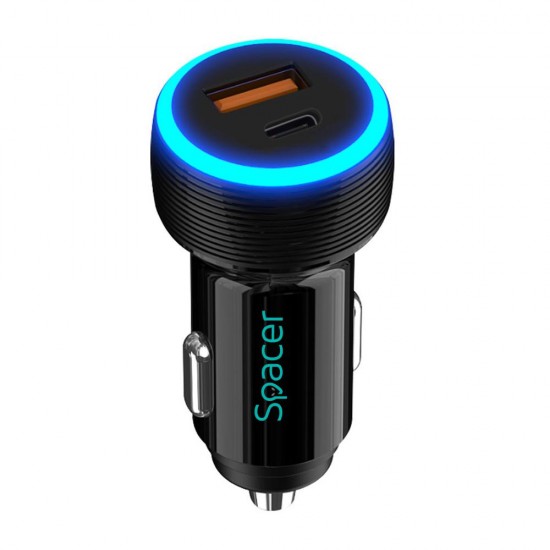 Alim. auto Spacer USB-A&C 17W negru Alim. auto Spacer USB-A&C 17W negru