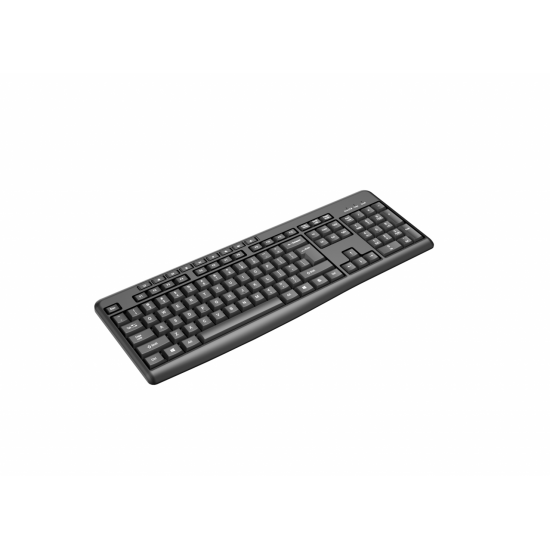 Tastatură wireless 2.4G Tastatură: cu rând independent de taste multimedia Mod: 2.4G Număr taste: 104 + 9 taste rapide Material: ABS Culoare: Negru Chipset: Huntersun Aspect: Orice aspect disponibil Tip interfață: USB Dimensiune: 442*152*25mm ; 440g Bater