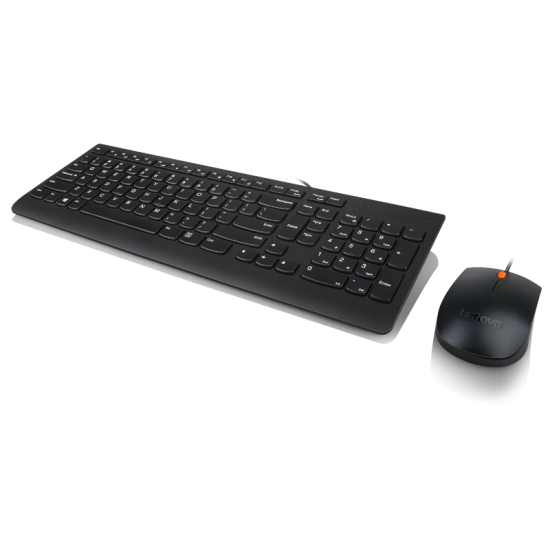 Lenovo 300 USB Combo Keyboard & Mouse, Senzor mouse: Optic, Rezolutie (dpi): 1600 dpi, Tipul conexiunii: USB, Lungime/Tip cablu: 1.80m, Culoare: Negru, Dimensiune: Mouse - 34 mm (1,33 inchi), tastatură - 20 mm x Mouse - 63 mm (2,44 inchi), tastatură - 424