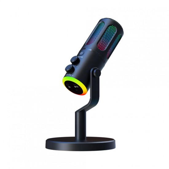 Microfon Gaming de birou Serioux SU8, condenser, unidirectional, frecventa raspuns 20-20KHz, sensibilitate maxima -11DBFS la 80 dB SPL, rata de esantionare 48KHz, rata de biti 16/24bit, raport semnal zgomot 75dB, interfata 3.5mm si USB-C, putere intrare 5