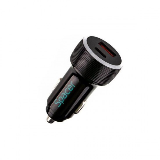 Alim. auto Spacer USB-A&C 17W negru Alim. auto Spacer USB-A&C 17W negru