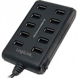 HUB extern LOGILINK, porturi USB: USB 2.0 x 10, conectare prin USB 2.0, alimentare retea 220 V, cablu 0.6 m, negru, 