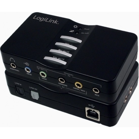 PLACA de SUNET Logilink, extern, 7.1, interfata USB 2.0, conectori 3.5 mm jack x 5, S/PDIF, 