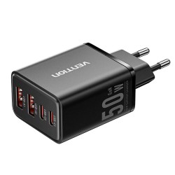 Alimentator retea Vention, 30W, 2 x USB-C (30W/20W), 2 x USB-A (18W/18W), GaN, Fast Charge, negru, 