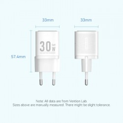 Alimentator retea Vention, 30W, 1 x USB-C, alb, 