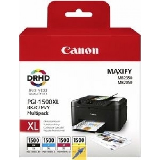 Combo-Pack  Original Canon CMYK, PGI-1500XLMULTI, pentru Maxify MB2050|MB2150|MB2350|MB2750, , (timbru verde 0.60 lei), 