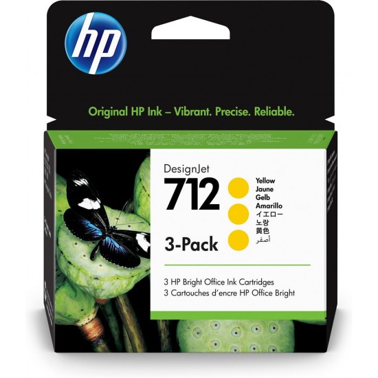 Tri-Pack Original HP Yellow, nr.712, pentru DesignJet Studio 24|Studio 36|T230|T250|T630|T650, 29ml, (timbru verde 0.45 lei), 