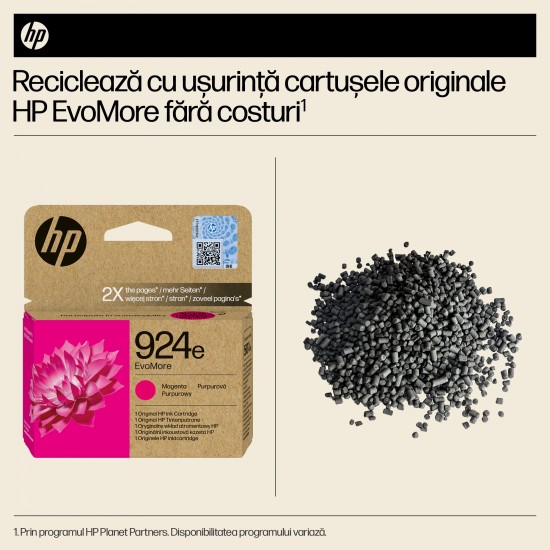 Cartus Cerneala Original HP Magenta, nr.924E, pentru OJ Pro 8122e|8132e, 0.8K, incl.TV 1.2 RON, 