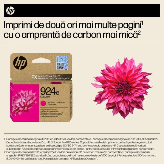 Cartus Cerneala Original HP Magenta, nr.924E, pentru OJ Pro 8122e|8132e, 0.8K, incl.TV 1.2 RON, 
