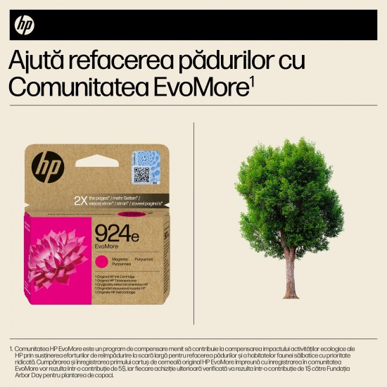 Cartus Cerneala Original HP Magenta, nr.924E, pentru OJ Pro 8122e|8132e, 0.8K, incl.TV 1.2 RON, 