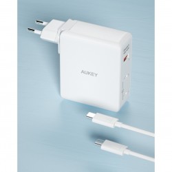 Alimentator retea Aukey, PA-B7O WH, 140W, fast charge, 2 x USB-C, 1 x USB-A, alb, 