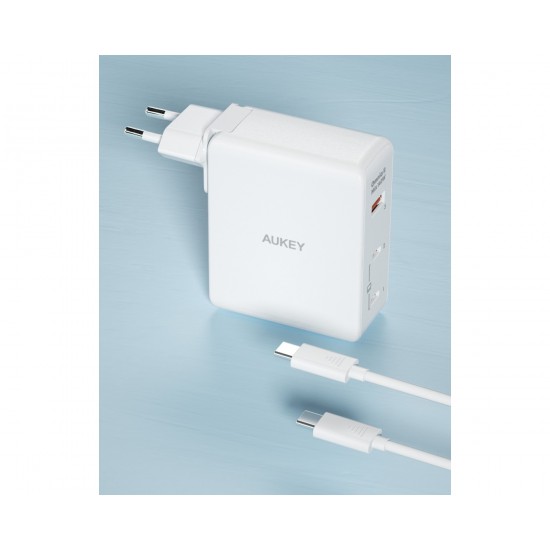 Alimentator retea Aukey, PA-B7O WH, 140W, fast charge, 2 x USB-C, 1 x USB-A, alb, 