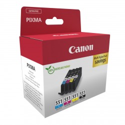 Combo-Pack Original Canon CMYK, CLI-551, pentru Pixma IP-7250|8750|IX-6850|MG-5450|5550|5650|6350|6450|6650|7150|7550|MX-725|925, 7ml, (timbru verde 0.60 lei), 