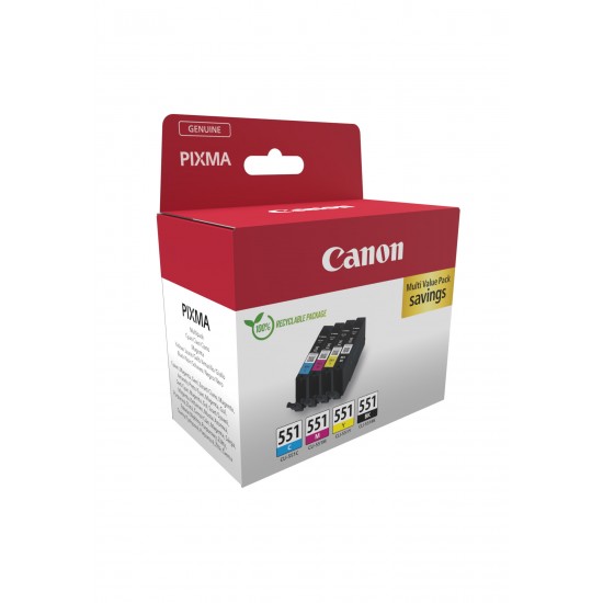 Combo-Pack Original Canon CMYK, CLI-551, pentru Pixma IP-7250|8750|IX-6850|MG-5450|5550|5650|6350|6450|6650|7150|7550|MX-725|925, 7ml, (timbru verde 0.60 lei), 