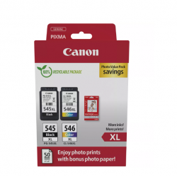 Combo-Pack Original Canon Black/Color VP, PG-545XL/CL-546XL+50p, pentru Pixma IP2850|MG2450|MG2455|MG2550|MG2550S|MG2950|MG3050|MG3051|MG3052|MG3053|MX495 Black|MX495 White|TR4550|TS205|TS305|TS3150|TS315, , (timbru verde 0.3 lei), 