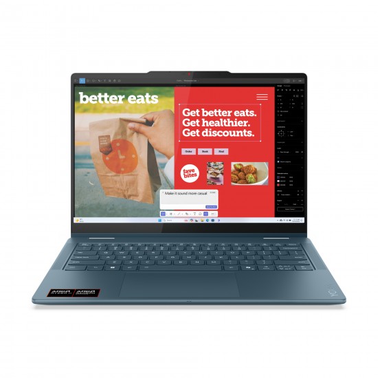 14 Yoga 7 2-in-1 14AKP10, WUXGA OLED Touch, Procesor AMD RyzenTM AI 5 340 (16M Cache, up to 4.8 GHz), 24GB LPDDR5X, 1TB SSD, AMD Radeon 840M, Win 11 Home, Tidal Teal, 3Yr Onsite Premium Care 