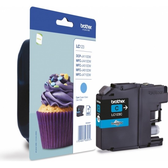 Cartus Cerneala Original Brother Cyan, LC123C, pentru DCP-J4110| MFC-J4410|J4510|J4610|J4710|J6520|J6920, 600, (timbru verde 0.15 lei), 