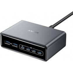 Alimentator retea Anker, 200W, GaN, 4 x USB-C, 2 x USB-A, QC, PD, argintiu, 
