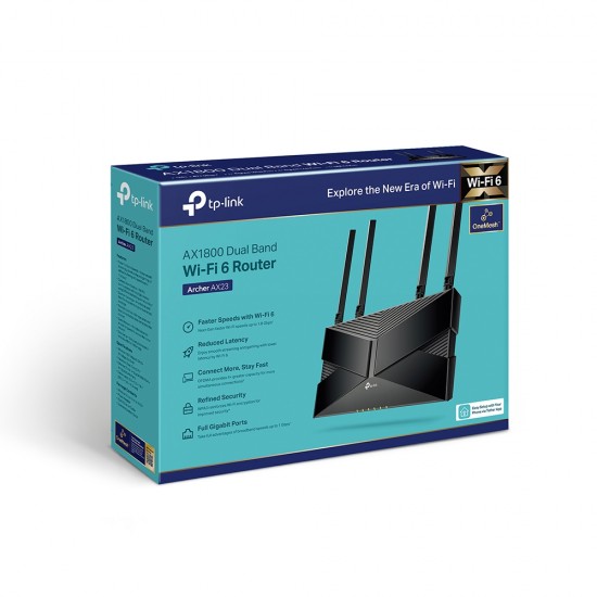 ROUTER TP-LINK wireless 1800Mbps,1 x WAN Gigabit, 4 porturi LAN Gigabit,  2.4 GHz/5 GHz dual band, 4 antene externe, WI-FI 6,  