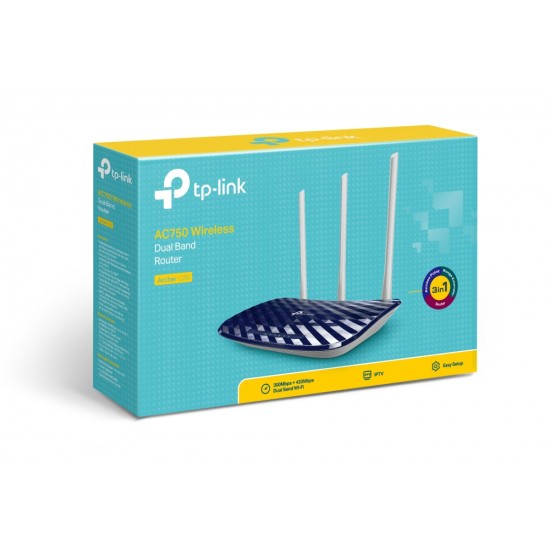ROUTER TP-LINK wireless  750Mbps, 4 porturi 10/100Mbps, 3 antene externe, Dual Band AC750 