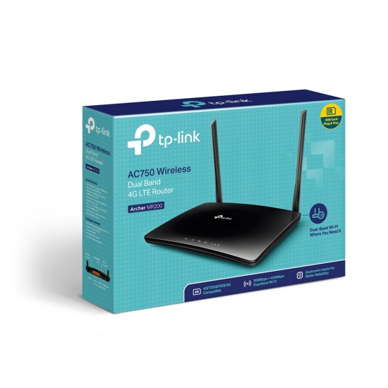 ROUTER TP-LINK wireless. 4G LTE (desktop),  750Mbps, 3 porturi 10/100Mbps + 1 WAN/LAN, AC750, Dual Band slot SIM 4G LTE 