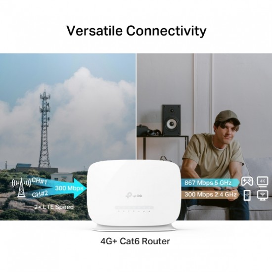 ROUTER TP-Link wireless 300Mbps. 4G+ micro sim slot, 3 porturi 10/100/1000Mbps, antena interna x 2 ROUTER TP-Link wireless 300Mbps. 4G+ micro sim slot, 3 porturi 10/100/1000Mbps, antena interna x 2