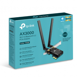 PLACA RETEA TP-LINK AX3000, intern wireless 2.4 GHz | 5 GHz, PCI-E, port, 3000 Mbps, antena externa x 2, PLACA RETEA TP-LINK AX3000, intern wireless 2.4 GHz | 5 GHz, PCI-E, port, 3000 Mbps, antena externa x 2,