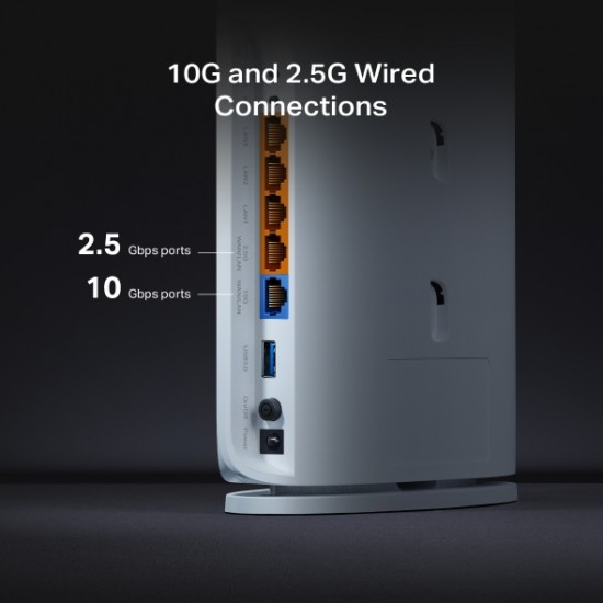 ROUTER TP-LINK wireless BE7200 viteze Wi-Fi 7 Dual-Band de pana la 7200 Mbps 1× 10 Gbps WAN/LAN port, 1× 2.5 Gbps WAN/LAN port and 3× 1 Gbps LAN, 2.4 Ghz/5 Ghz dual band, WI-FI 7 