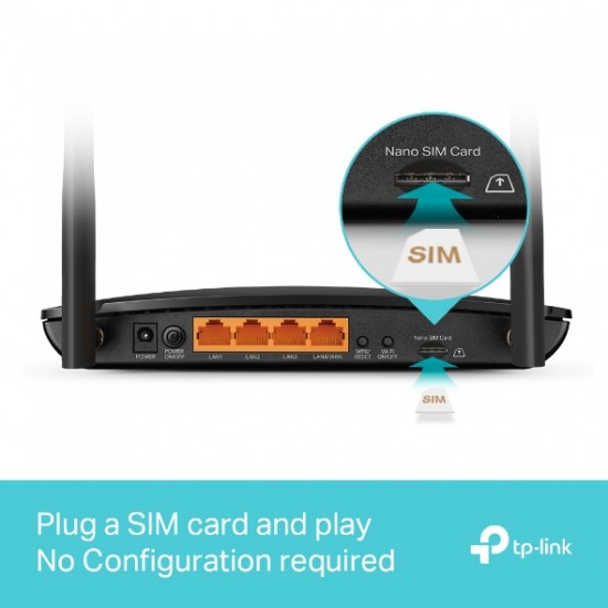 ROUTER TP-LINK wireless. 4G LTE (desktop), 1600Mbps. 3 porturi 10/100/1000Mbps + 1 WAN/LAN Gigabit, Dual Band 