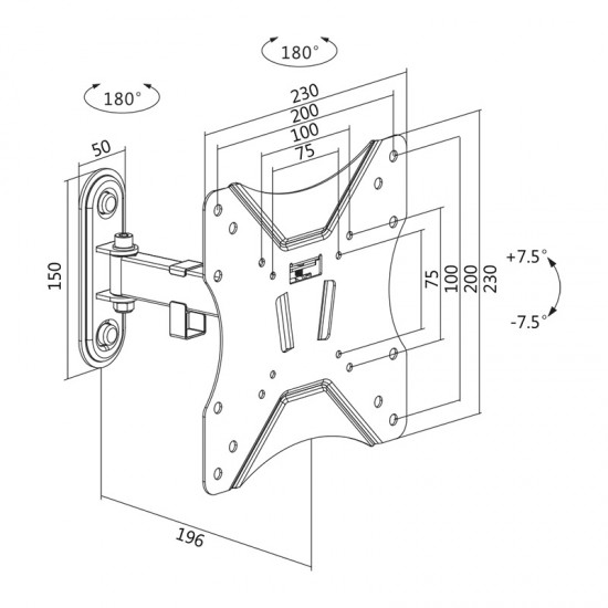 SUPORT de perete LOGILINK, pt 1 TV/monitor plat, diag. max 42 inch, inclinare, pivotare, max 25 Kg, SUPORT de perete LOGILINK, pt 1 TV/monitor plat, diag. max 42 inch, inclinare, pivotare, max 25 Kg,