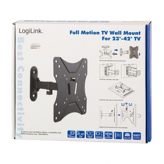 SUPORT de perete LOGILINK, pt 1 TV/monitor plat, diag. max 42 inch, inclinare, pivotare, max 25 Kg, SUPORT de perete LOGILINK, pt 1 TV/monitor plat, diag. max 42 inch, inclinare, pivotare, max 25 Kg,