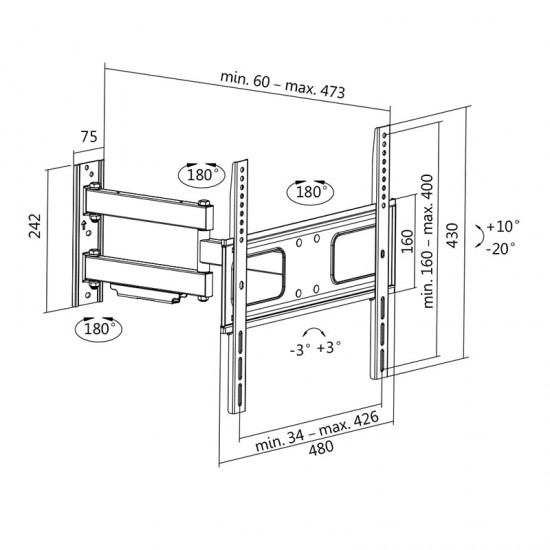 SUPORT de perete LOGILINK, pt 1 TV/monitor plat, diag. max 55 inch, inclinare, pivotare, orizontala, max 50 Kg, SUPORT de perete LOGILINK, pt 1 TV/monitor plat, diag. max 55 inch, inclinare, pivotare, orizontala, max 50 Kg,