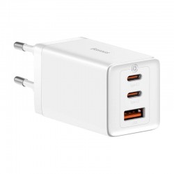 INCARCATOR RETEA Baseus GaN5 PRO, Quick Charge 65W, 2 x USB Type-C Output 5V/3A, 1 x USB, include cablu USB Type-C la USB Type-C 100W,1m, alb 