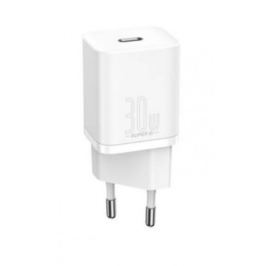 INCARCATOR retea Baseus Super Si, Quick Charge 30W, 1 x USB Type-C 5V/3A, alb 
