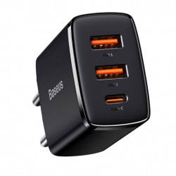 INCARCATOR retea Baseus Compact, Quick Charge 30W, 2 x USB Type-C Output 5V/3A, 1 x USB Output 5V/3A, negru 