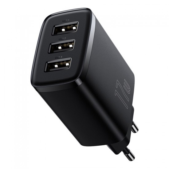 INCARCATOR retea Baseus Compact, Fast Charge 17W, 3 x USB 5V/2.1A, negru 