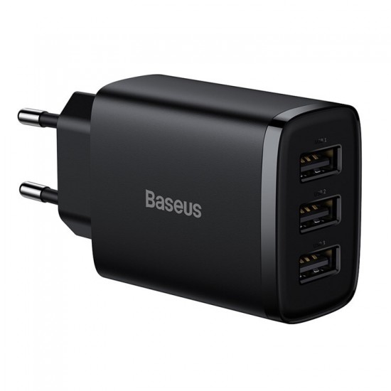 INCARCATOR retea Baseus Compact, Fast Charge 17W, 3 x USB 5V/2.1A, negru 