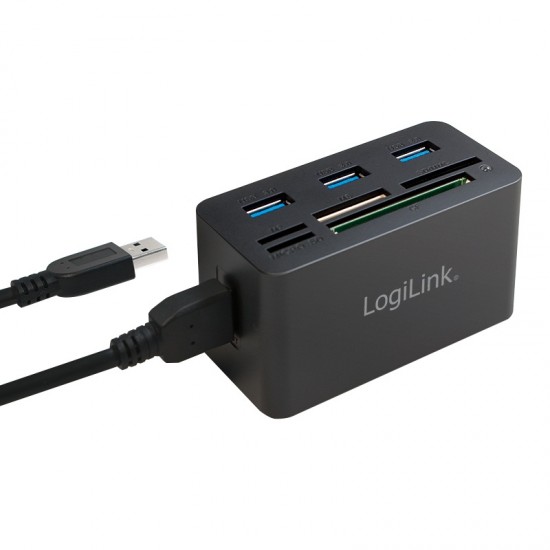 HUB extern LOGILINK, porturi USB: USB 3.0 x 3, conectare prin USB 3.0, alte porturi: SD, MicroSD, M2, MS Duo/Pro, CF, negru, HUB extern LOGILINK, porturi USB: USB 3.0 x 3, conectare prin USB 3.0, alte porturi: SD, MicroSD, M2, MS Duo/Pro, CF, negru,