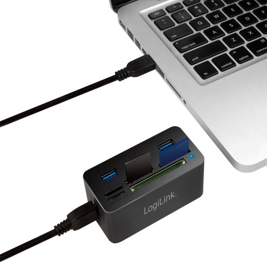 HUB extern LOGILINK, porturi USB: USB 3.0 x 3, conectare prin USB 3.0, alte porturi: SD, MicroSD, M2, MS Duo/Pro, CF, negru, HUB extern LOGILINK, porturi USB: USB 3.0 x 3, conectare prin USB 3.0, alte porturi: SD, MicroSD, M2, MS Duo/Pro, CF, negru,