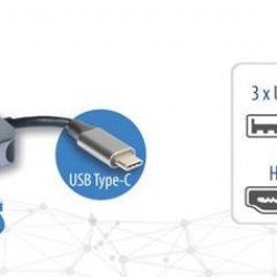 HUB extern D-LINK, porturi 3 x SuperSpeed USB 3.0, 1 x USB-C with data sync & PD 60W, 1xHDMI 4k, 1xRJ-45 Gigabit, conectare prin USB-C, cablu 10 cm, metalic, arg 