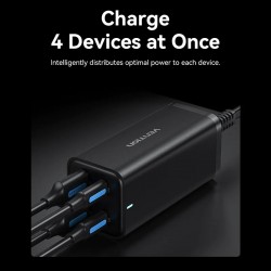 ALIMENTATOR SmartPhone la 220V Vention 4-Port USB (C + C + A + A) GaN Charger (100W/100W/18W/18W) EU-Plug Black, 