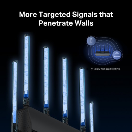 ROUTER MERCUSYS, BE6500, 1× 2.5 Gbps WAN port, 1× 2.5 Gbps LAN port si 2× 1 Gbps LAN, dual band 2.4 / 5 Ghz, Wi-Fi 7, 6 x antene externe, 