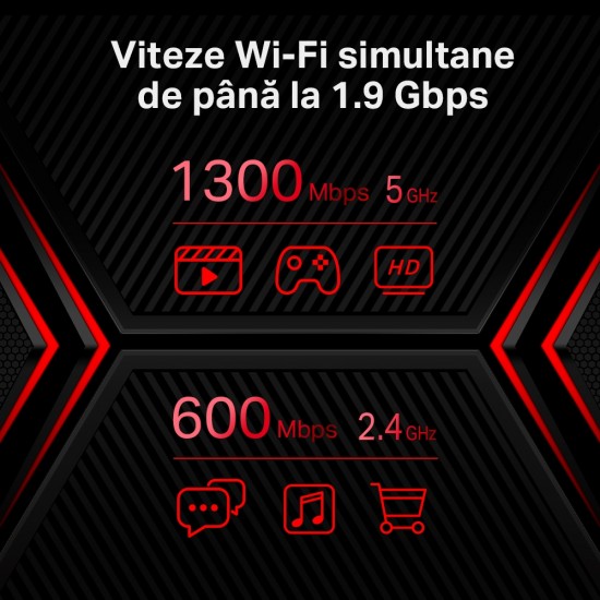 ROUTER MERCUSYS wireless  1900Mbps, 2 porturi LAN Gigabit, 1 port WAN Gigabit, Dual Band AC1900 6 x antena externa, 