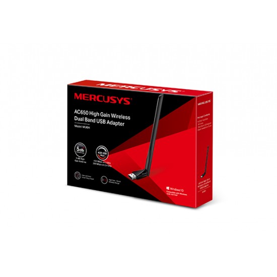 ADAPTOR RETEA MERCUSYS , extern wireless 2.4 GHz | 5 GHz, USB 2.0, port, 650 Mbps, antena externa x 1, 
