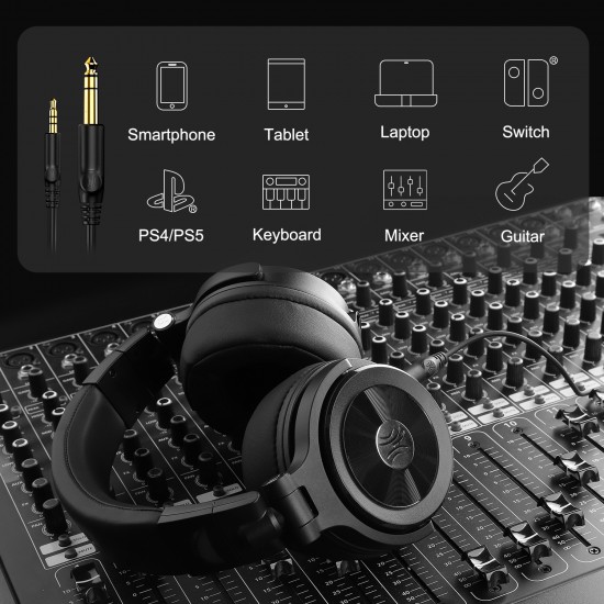 Casca OneOdio cu fir detasabil, tip over ear, utilizare profesionala, multimedia, conectare prin Jack 3.5 mm | Jack 6.35 mm, difuzor 50 mm, impedanta 32 Ohm, negru, 