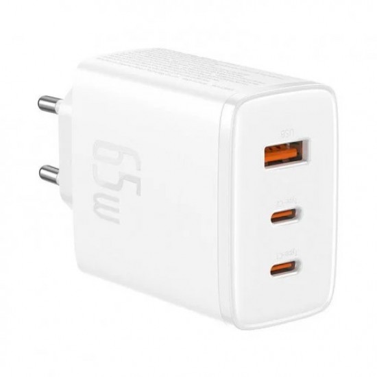 INCARCATOR RETEA Baseus Cube Pro, Quick Charge 65W, 2 x USB Type-C Output 5V/3A, 1 x USB, alb 