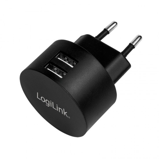 ALIMENTATOR retea 220V LOGILINK, universal, 2 x USB-A, maxim 2.1A, 10.5W, suport OCP/OVP/OHP/SCP, negru, 