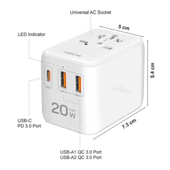 ALIMENTATOR retea 220V LOGILINK, universal, 1 x USB-C, 2 x USB-A, maxim 12V/1.67A, PD 20W, suport OCP/OVP/OHP/SCP, compatibil EU/AUS/US/UK, alb, ALIMENTATOR retea 220V LOGILINK, universal, 1 x USB-C, 2 x USB-A, maxim 12V/1.67A, PD 20W, suport OCP/OVP/OHP/SCP, compatibil EU/AUS/US/UK, alb,