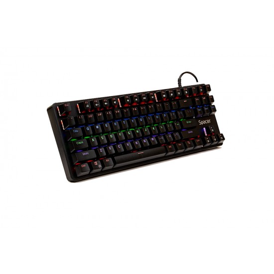 TASTATURA MECANICA SPACER USB IMMORTAL, switch-uri mecanice albastre, 50 mil. apasari, 87 taste, anti-ghosting 26 taste, anti-spill, black, 