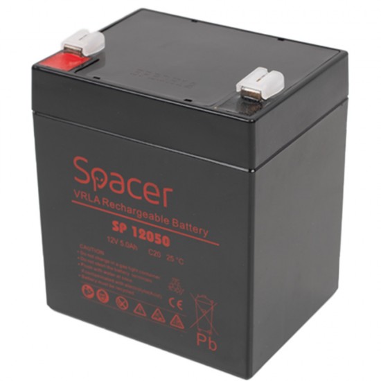 ACUMULATOR UPS SPACER 12V /  5Ah, dimensiuni: 90x70x101mm, inaltime+terminal: 107mm, terminal F2(T2), 